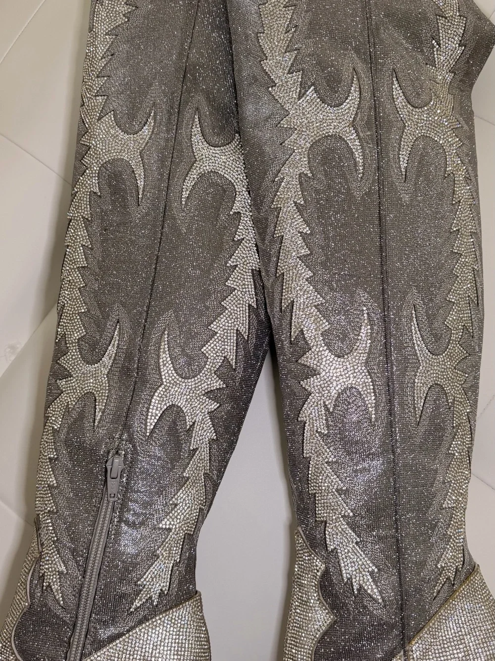 Gianni Bini Katyanna Rhinestone OTK Boots 6.5 Silver Like New